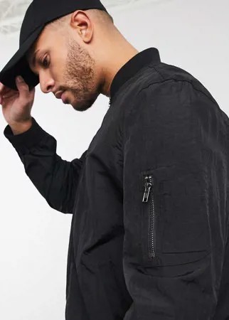 Черный бомбер в стиле oversized с карманом MA1 ASOS DESIGN-Черный цвет