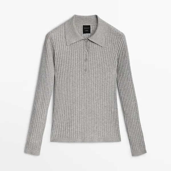 Поло Massimo Dutti Studio Ribbed Knit, серый