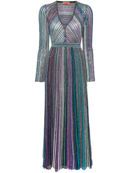 Missoni макси-платье в рубчик, украшенное пайетками, синий