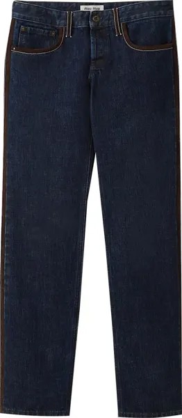 Джинсы Miu Miu Straight Leg Denim 'Blue/Maroon', синий