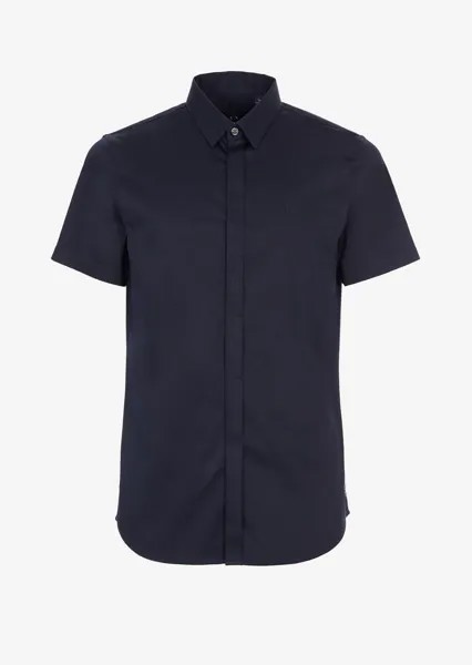 Рубашка облегающего кроя из эластичного хлопка Armani Exchange, синий