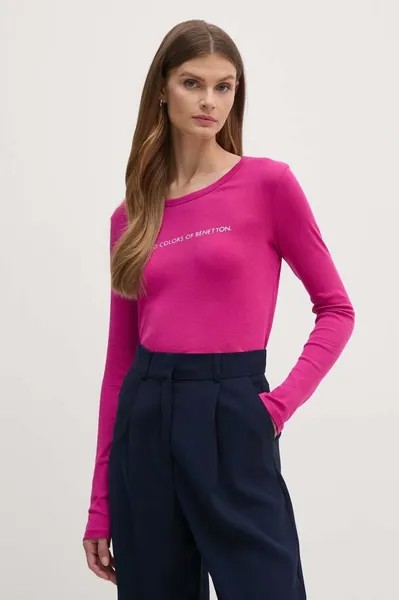 Хлопковая рубашка с длинным рукавом United Colors of Benetton, розовый