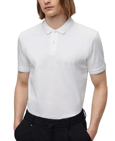 Мужская рубашка-поло приталенного кроя в жаккардовую полоску Hugo Boss