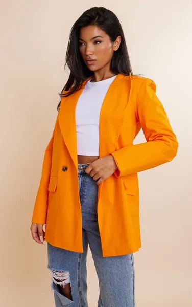 PrettyLittleThing Оранжевый хлопковый двубортный пиджак оверсайз с карманами и клапанами премиум-класса