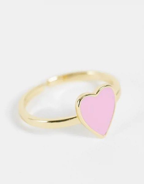 Золотистое кольцо с розовым сердечком Pieces-Золотистый