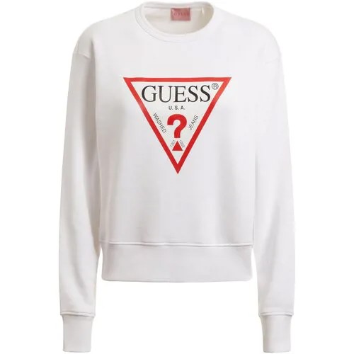 Свитшот GUESS, силуэт свободный, средней длины, размер L, белый