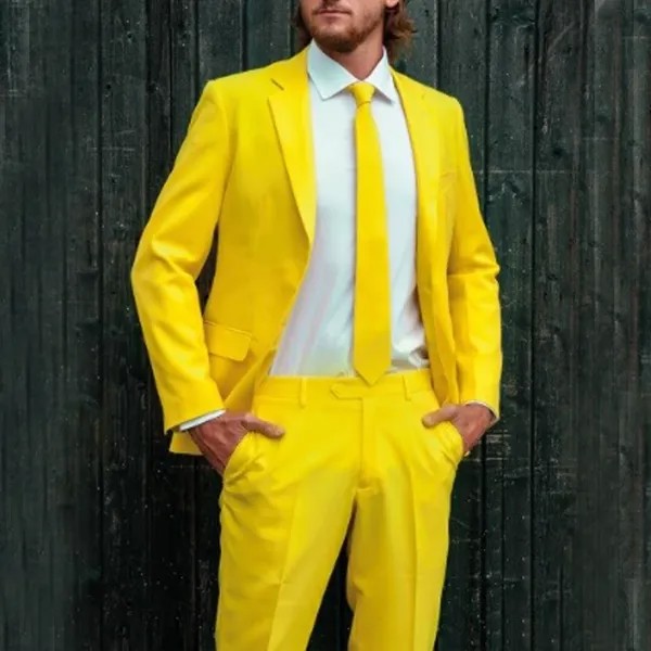 Новое поступление, облегающий мужской костюм, желтый смокинг для жениха с лацканами с вырезом, 2 шт. (Блейзер + брюки), индивидуальный пошив, С...