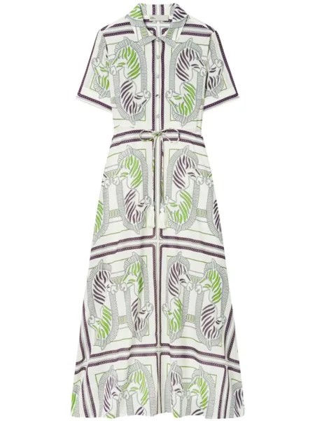 Tory Burch платье-рубашка с графичным принтом, белый