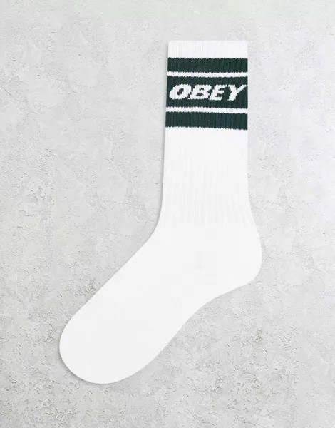 Белые носки Obey Cooper II с зеленой полосой