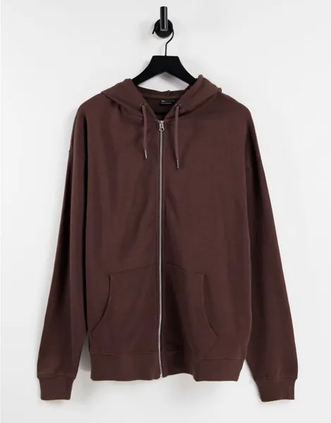 Очень свободный коричневый oversized-худи из органического хлопка на сквозной молнии ASOS DESIGN-Коричневый цвет