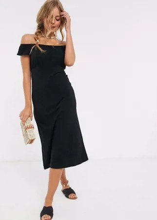Черный сарафан миди с открытыми плечами ASOS DESIGN-Черный цвет