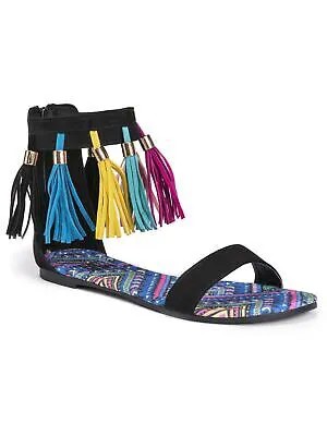 MUK LUKS Женские разноцветные черные сандалии Jorgia с кисточками и открытым носком на молнии 8