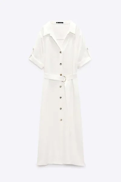 Платье-рубашка Zara With Belt, белый