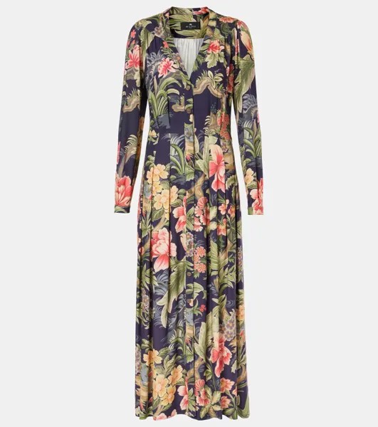 Платье макси из джерси и жаккарда филькупе Etro, цвет print on blue base