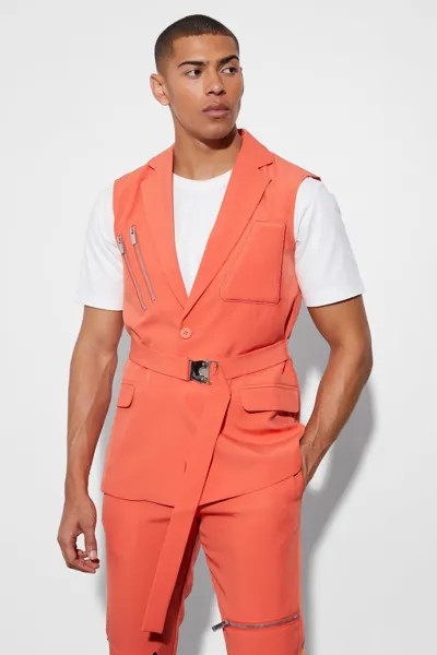 Однобортный костюмный пиджак безрукава Boohoo, оранжевый