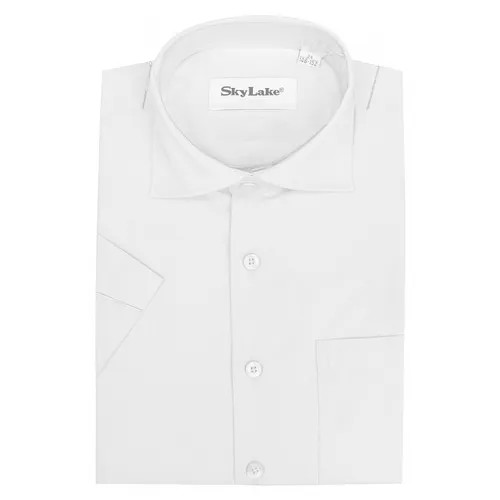 Школьная рубашка Sky Lake, на пуговицах, короткий рукав, однотонная, размер 30/122, белый
