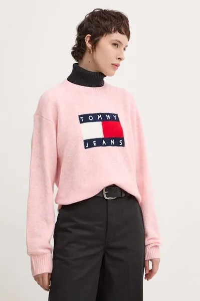 Свитер из смесовой шерсти Tommy Jeans, розовый