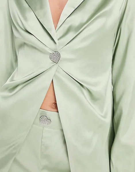 Приталенный атласный пиджак Extro & Vert Bridesmaid с пуговицами в форме сердца