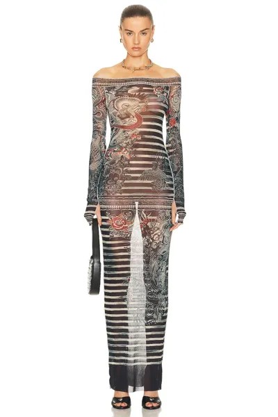 Платье Jean Paul Gaultier Printed Mariniere Tattoo Long Boat Neck, цвет Navy, Blue, & White