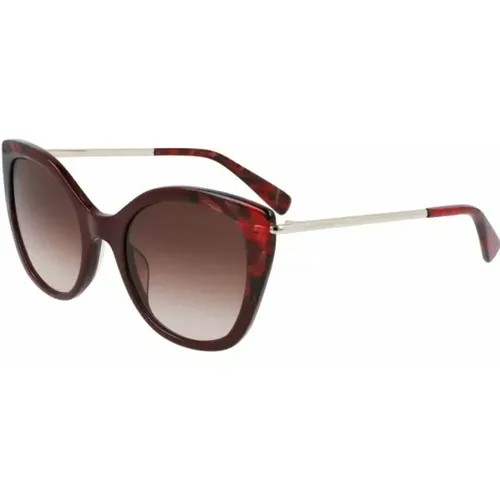 Солнцезащитные очки Longchamp, кошачий глаз, оправа: металл, для женщин, коричневый