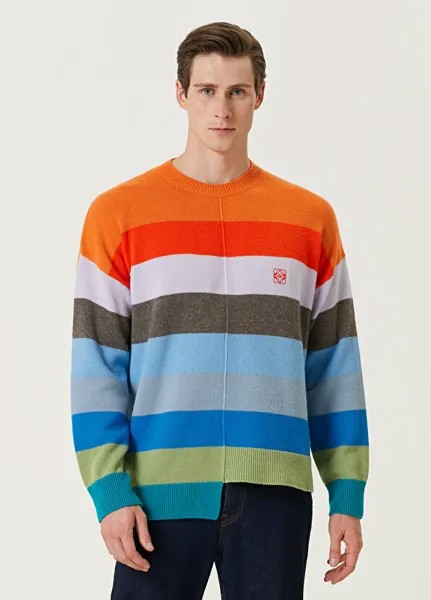 Жаккардовый свитер в полоску с цветными блоками Loewe