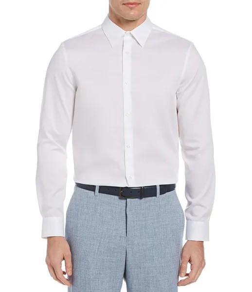 Рубашка из однотонного твила с длинными рукавами Perry Ellis Big & Tall без железа, белый