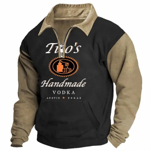 Мужской свитшот Vintage Tito's Handmade Vodka с молнией на четверть и карманами с цветными блоками повседневные топы