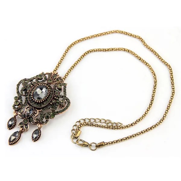 Богемия Этническое ожерелье для женщин Античное золотой Цвет Серый Хрустальный кулон ожерелье