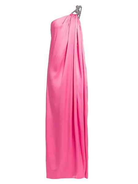 Атласное платье на одно плечо Falabella Stella Mccartney, ярко-розовый