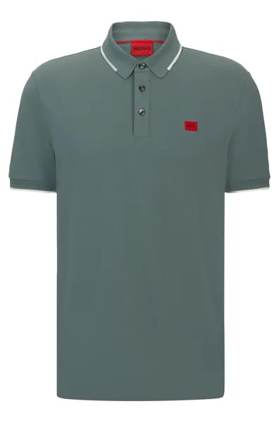 Футболка поло Hugo Cotton-piqué Slim-fit With Red Logo Label, темно-зеленый