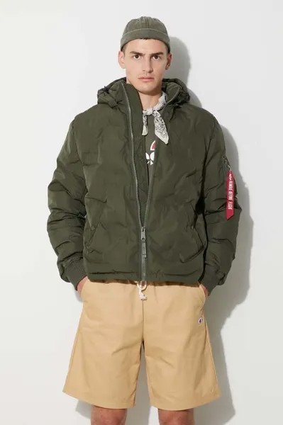 Пуховик с логотипом Alpha Industries, зеленый