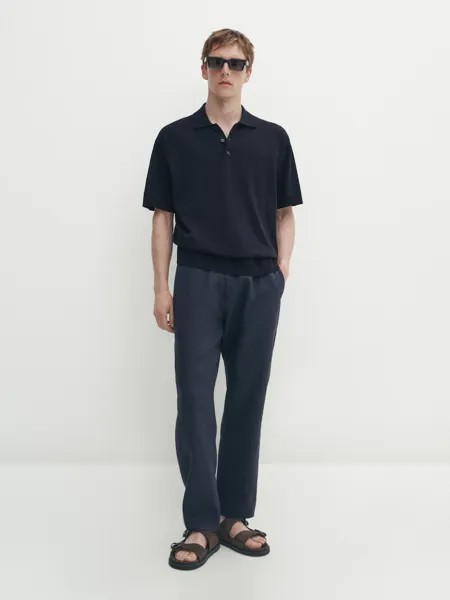 Трикотажная рубашка-поло с короткими рукавами Massimo Dutti, синий