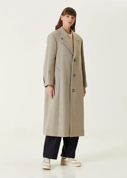 Бежевое шерстяное пальто с узором Ami