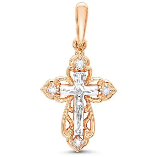 Крестик Vesna jewelry, красное золото, 585 проба, родирование, бриллиант