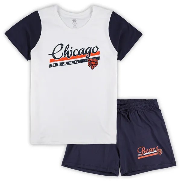 Женский спортивный белый/темно-синий комплект для сна с футболкой и шортами для даунфилда больших размеров Chicago Bears большого размера