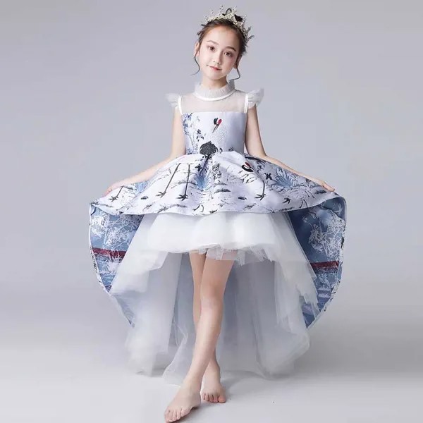 Детское китайское Новогоднее вечернее платье Qipao, платье принцессы с цветами для девочек, восточные свадебные платья, пианино Guzheng толстое Ципао, белый