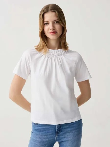 Футболка с воротником-стойкой и складками Ovs, цвет optical white