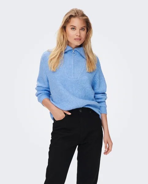 Женский свитер с воротником-поло с длинными рукавами Only, светло-синий
