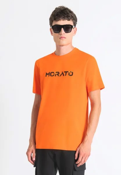 Футболка с принтом Regular Fit T-Shirt With Rubberised Logo Print Antony Morato, цвет orange