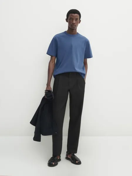 Футболка с короткими рукавами из 100% хлопка Massimo Dutti, синий
