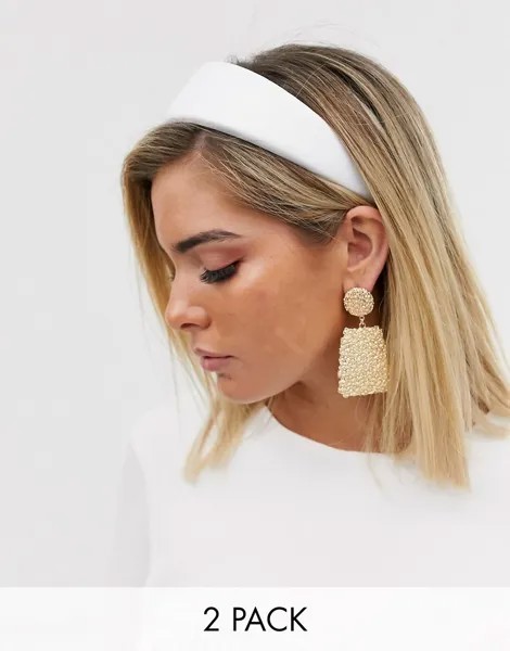 Белый атласный ободок на голову и золотистые фактурные серьги-подвески ASOS DESIGN-Мульти