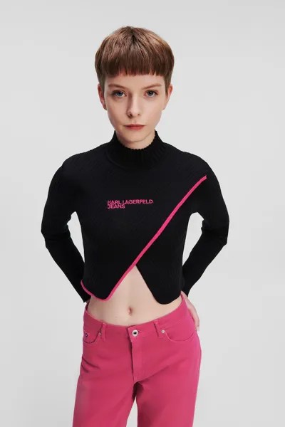 Укороченный свитер с нахлестом Karl Lagerfeld, черный