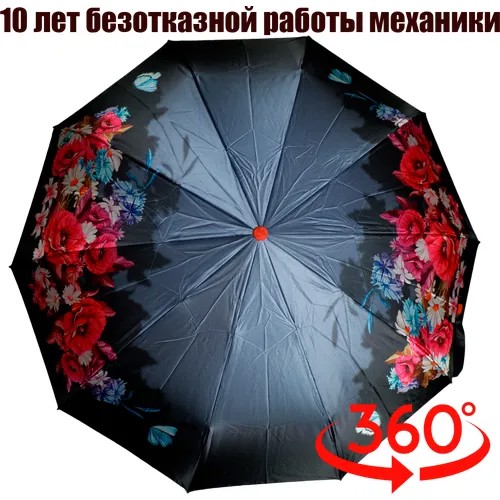 Смарт-зонт Sponsa, автомат, 3 сложения, купол 98 см., 10 спиц, система «антиветер», чехол в комплекте, для женщин, синий