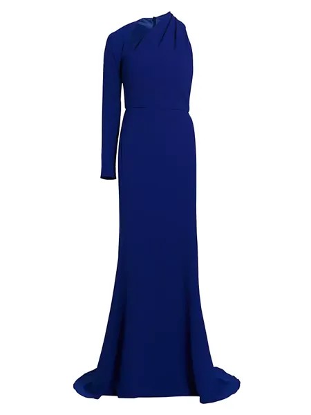 Платье из крепа с драпировкой на одно плечо Amsale, цвет cobalt