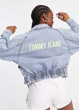 Укороченная джинсовая куртка голубого цвета в стиле карго Tommy Jeans-Голубой