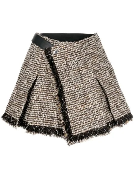 Твидовые шорты с бахромой sacai, коричневый
