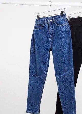 Темные джинсы в винтажном стиле с рваными коленями Reclaimed Vintage inspired-Синий