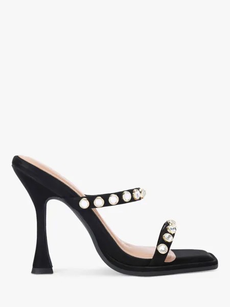 Туфли-мюли на каблуке KG Kurt Geiger Serenity из атласа с жемчугом, черные