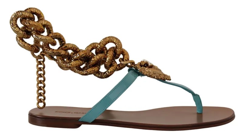 DOLCE - GABBANA Обувь Сандалии на плоской подошве Синие кожаные туфли Devotion EU37 / US6,5 $1300