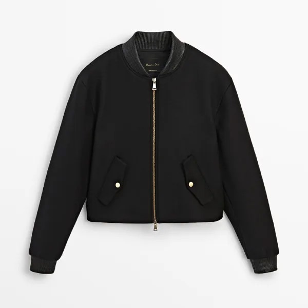 Куртка Massimo Dutti Bomber With A Contrast Collar, черный